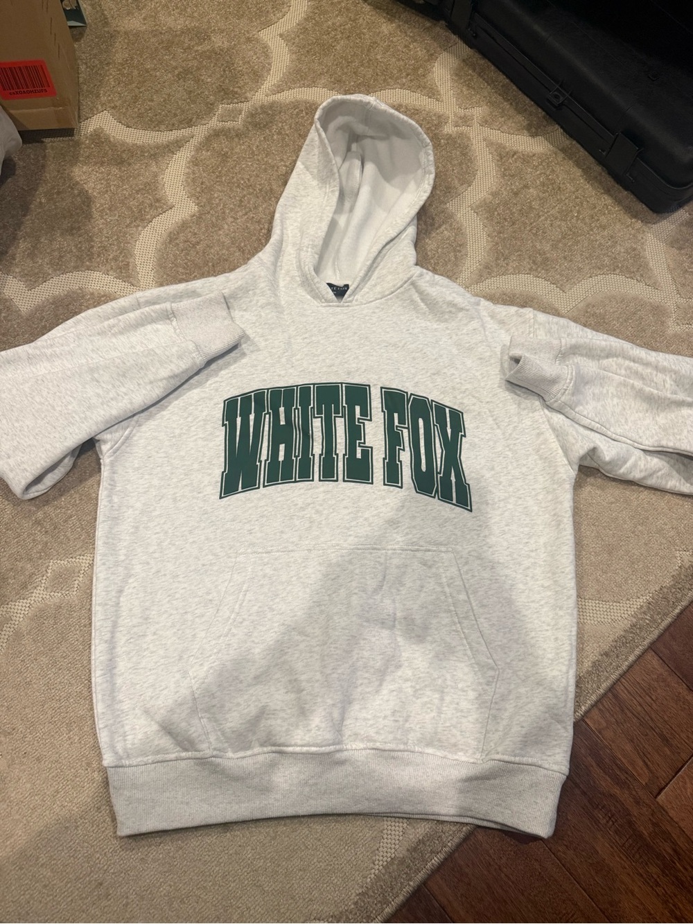 White Fox Boutique Light Gray Hoodie with Dark Green Logo
